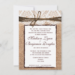 Rustic Country Burlap Lace Look Wedding Invitation