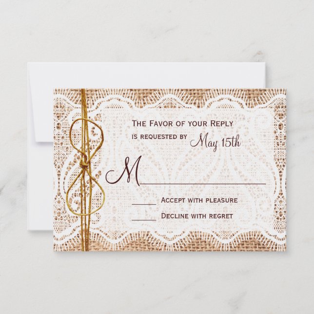 Rustic Country Burlap Lace Twine Wedding RSVP (Front)