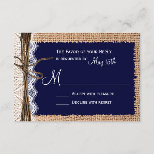 Rustic Country Burlap Lace Twine Wedding RSVP Card