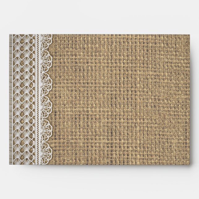 Rustic Country | Burlap Lace Wedding Envelopes (Front)