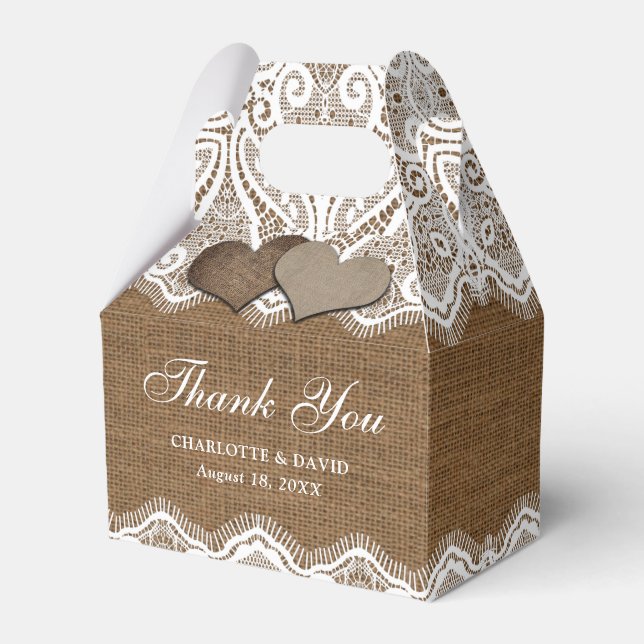 Rustic Country Burlap Lace Wedding Favour Box (Front Side)