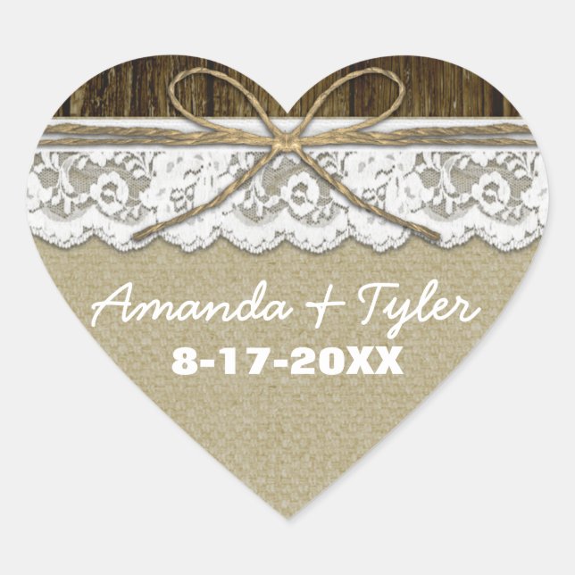 Rustic Country Burlap Lace Wedding Favour Stickers (Front)