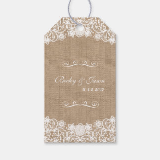 Rustic Country Burlap Lace Wedding Gift Tags
