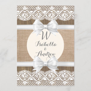 Rustic Country Burlap Lace Wedding Invitation