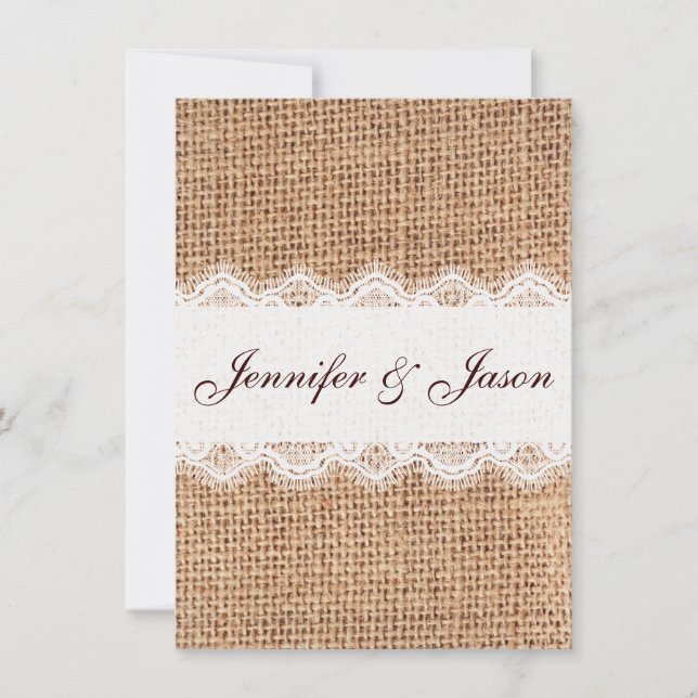 Rustic Country Burlap Lace Wedding Invitations (Front)