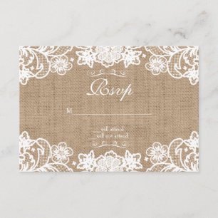 Rustic Country Burlap Lace Wedding RSVP Card