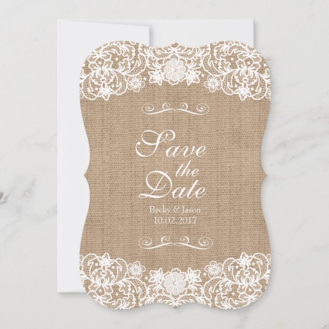 Rustic Country Burlap Lace Wedding Save-The-Date Save The Date (Front)