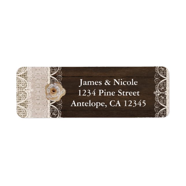Rustic Country Burlap Lace & Wood Address Labels (Front)