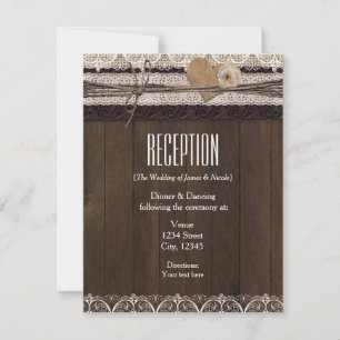 Rustic Country Burlap Lace & Wood Reception Card