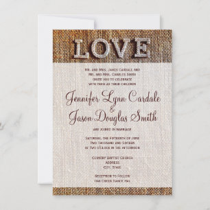 Rustic Country Burlap LOVE Wedding Invitations
