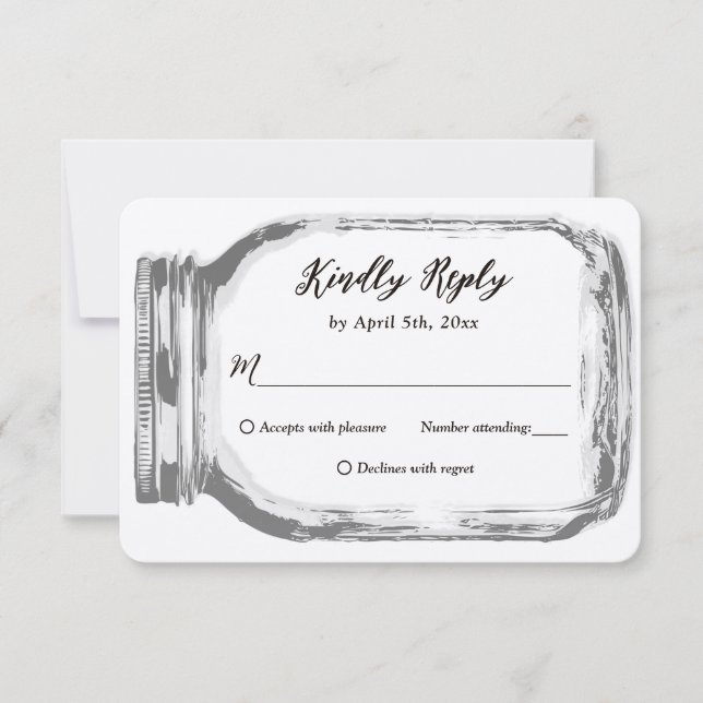 Rustic Country Burlap Mason Jar Kraft Wedding RSVP (Front)