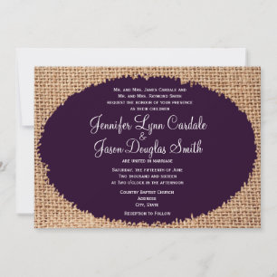 Rustic Country Burlap Purple Wedding Invitations