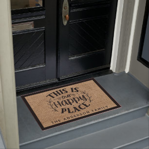 Rustic Country Burlap This is Our Happy Place  Doormat