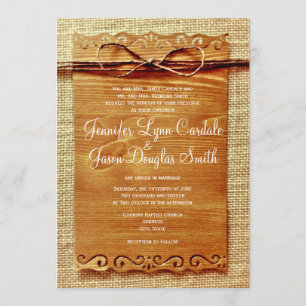Rustic Country Burlap Twine Bow Wedding Invitation