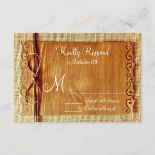 Rustic Country Burlap Twine Bow Wedding RSVP Cards