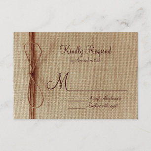 Rustic Country Burlap Twine Bow Wedding RSVP Cards