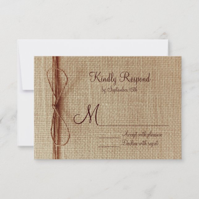 Rustic Country Burlap Twine Bow Wedding RSVP Cards (Front)