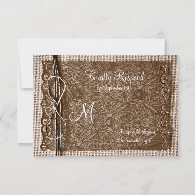 Rustic Country Burlap Twine Scroll Wedding RSVP Card (Front)