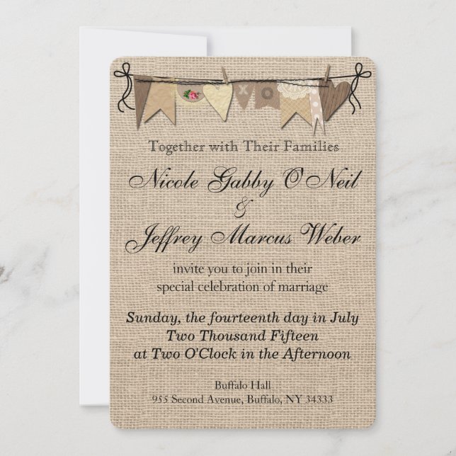 Rustic Country Burlap Wedding Invitation (Front)