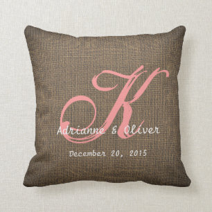 Rustic Country Burlap Wedding Monogram Keepsake Cushion