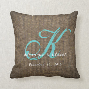 Rustic Country Burlap Wedding Monogram Keepsake Cushion