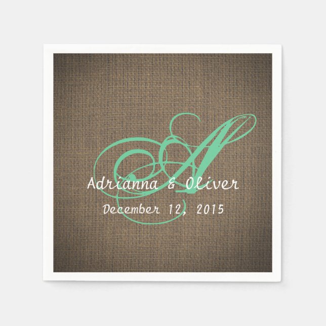 Rustic Country Burlap Wedding Monogram Napkin (Front)