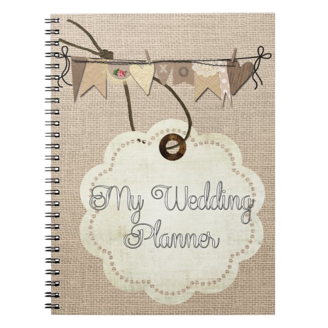 Rustic Country Burlap Wedding Planner Notebook (Front)