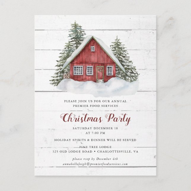 Rustic Country Cabin Christmas Party Invitation  Postcard (Front)