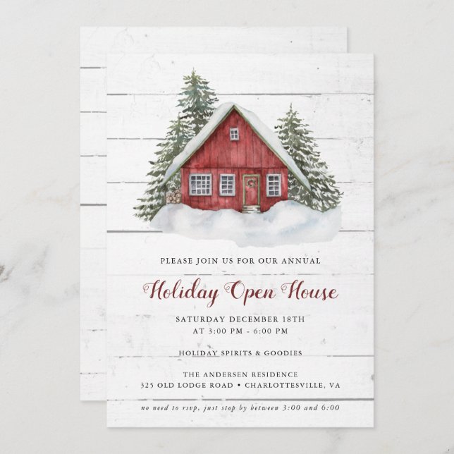 Rustic Country Cabin Holiday Open House Invitation (Front/Back)