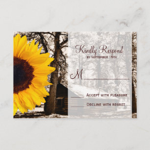 Rustic Country Cabin Sunflower Wedding RSVP Cards