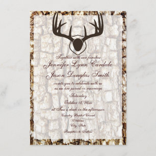 Rustic Country Camo Hunting Antlers Wedding Invite