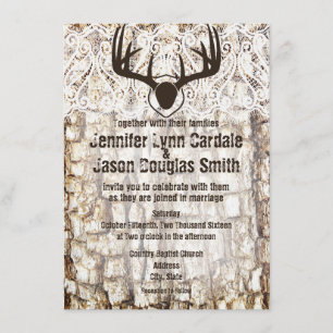 Rustic Country Camo Hunting Antlers Wedding Invite