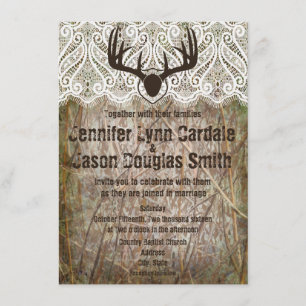 Rustic Country Camo Hunting Antlers Wedding Invite