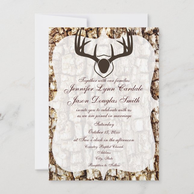 Rustic Country Camo Hunting Antlers Wedding Invite (Front)
