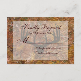 Rustic Country Camo Hunting Antlers Wedding RSVP
