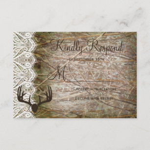 Rustic Country Camo Hunting Antlers Wedding RSVP