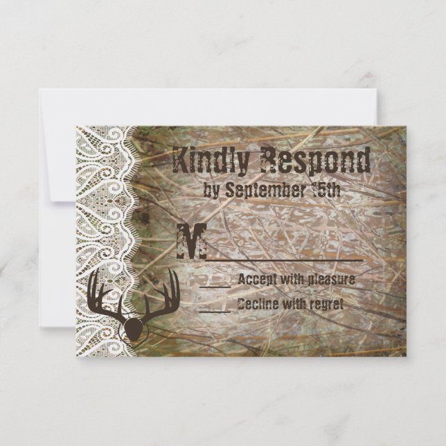 Rustic Country Camo Hunting Antlers Wedding RSVP (Front)