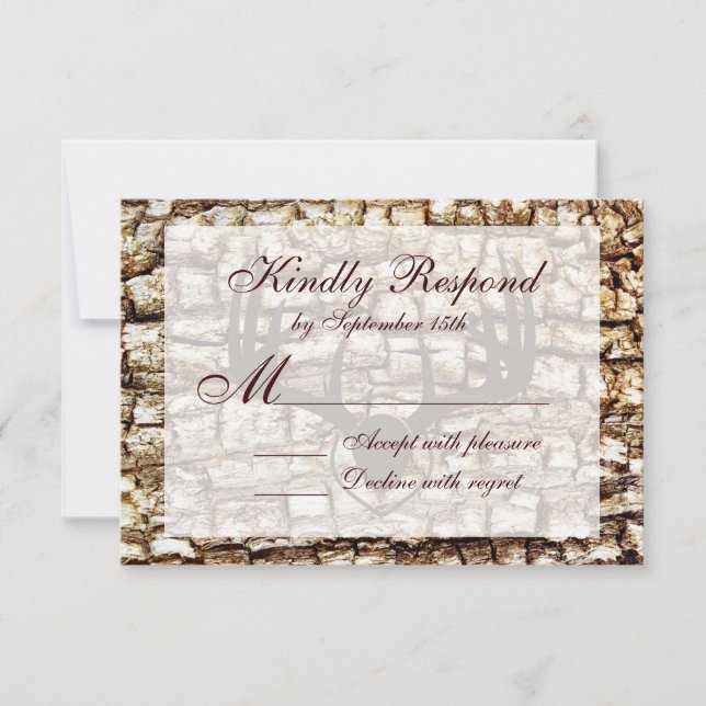 Rustic Country Camo Hunting Antlers Wedding RSVP (Front)