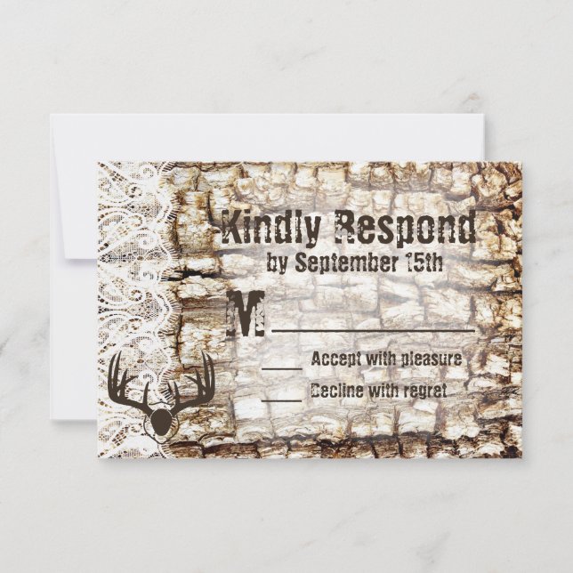 Rustic Country Camo Hunting Antlers Wedding RSVP Card (Front)