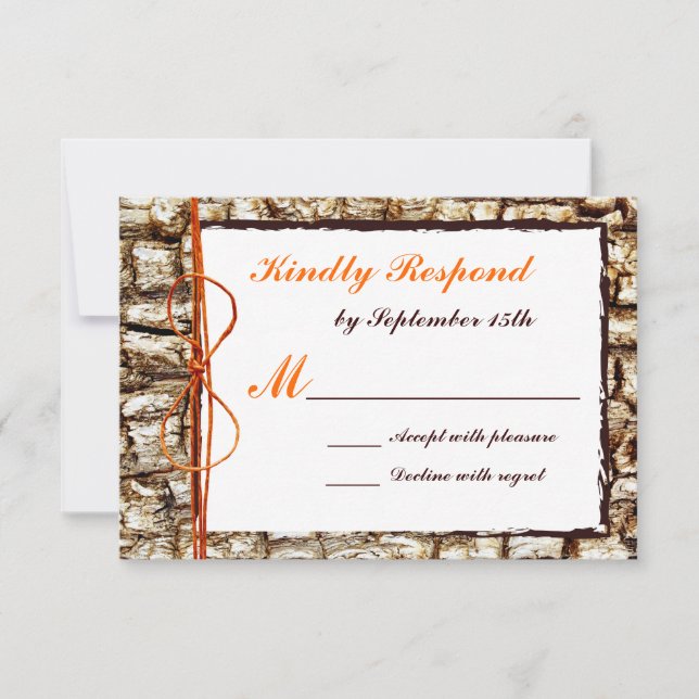 Rustic Country Camo Orange Bow Wedding RSVP (Front)