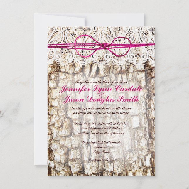 Rustic Country Camo Pink Bow Wedding Invitations (Front)