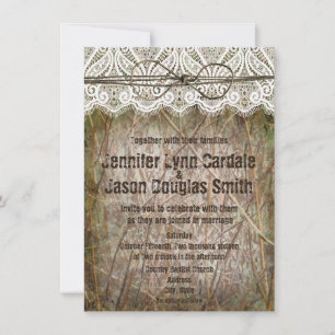 Rustic Country Camo Pink Bow Wedding Invitations