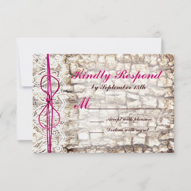 Rustic Country Camo Pink Bow Wedding RSVP (Front)