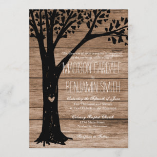 Rustic Country Carved Heart Tree Wedding Invites
