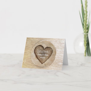Rustic Country Carved Heart Tree Wedding Thank You Card