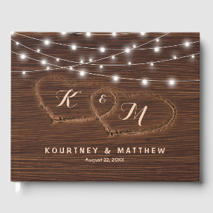Rustic Country Carved Wood Heart Wedding Guest Book