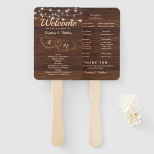 Rustic Country Carved Wood Heart Wedding Program Hand Fan