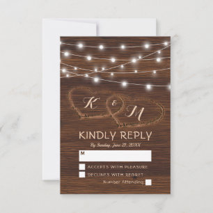 Rustic Country Carved Wood Heart Wedding RSVP