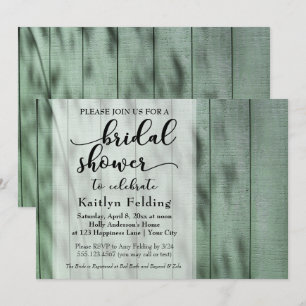 Rustic Country Casual Old Green Wood Bridal Shower Invitation