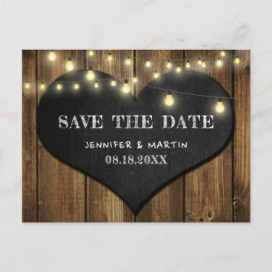Rustic Country Chalkboard Heart Save The Date Announcement Postcard